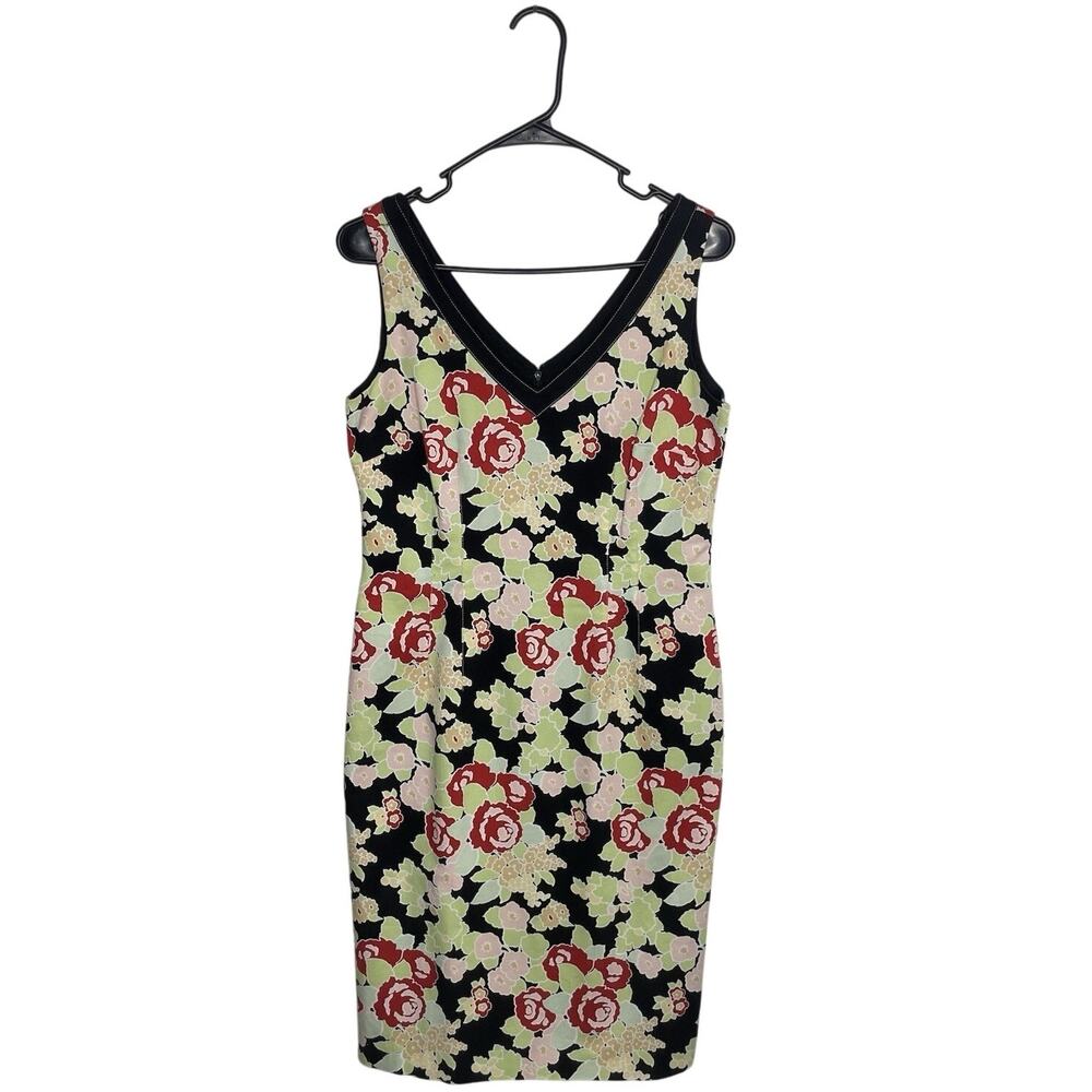 VTG Talbots Dress‎ Floral Mod 60s Mad Men Sleeveless V Neck 8 Green Red Retro